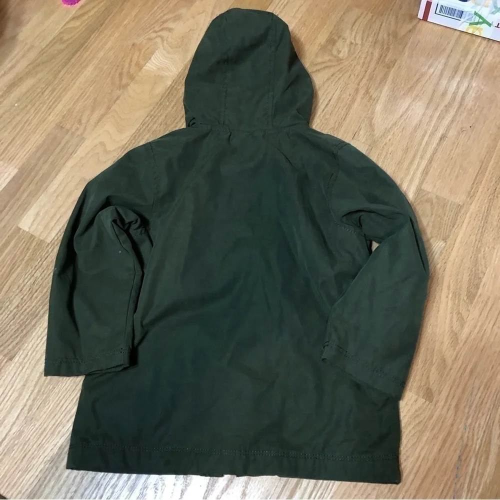 Old Navy Hunter Green Cargo Jacket Light Hooded Full Zip 3T Kids Toddler Coat